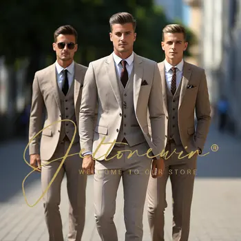 2024 Висококачествен монофонични мъжки бизнес облекло (костюм + жилетка + панталони) 3 бизнес костюм за младоженеца и кума