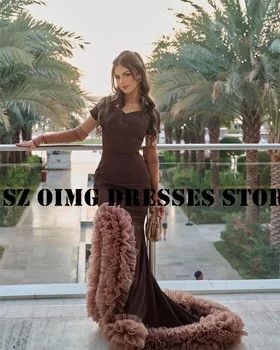 OIMG, Нов дизайн, Абитуриентски рокли с V-образно деколте, Арабските Жени, с къс ръкав, Яка, Елегантни Вечерни рокли-чанти от сатен, Вечерна рокля за партита