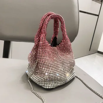 2023 Луксозен Дизайнерски женски вечер клатч, блестящ кристал клатч, чанта-кофа, чанта през рамо, ръчно изработени чанти с кристали