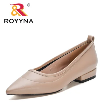 ROYYNA 2023 Нови дизайнери, кожени обувки-лодка в женственном стил, дамска мода офис обувки за сватбени партита, дамски обувки с отворени пръсти, модни дамски обувки за партита,