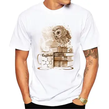 Мъжки t-shirt FPACE Fashion Кафе Мания, ризи с къс ръкав, стръмни върхове с кръгло деколте, забавни реколта тениски с принтом сови