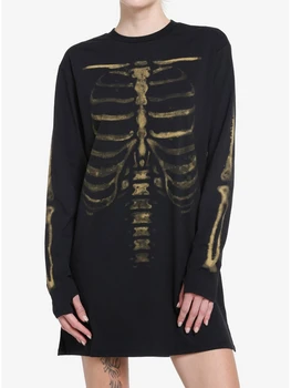 Туника с принтом скелета на Хелоуин, потници за жени, тениски с дълъг ръкав, Пролет-есен, ежедневна блуза, градинска облекло