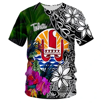 Мъжка тениска с 3D-принтом, спортни тениски с 3D-принтом племе Таити и Полинезия, лятна новост, риза оверсайз с къс ръкав