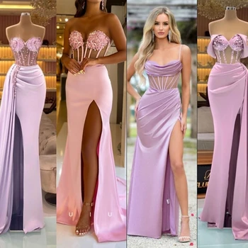 Розови сатенени вечерни рокли, Секси рокли за абитуриентски бал в стил Русалка с разположени руж, вечерни рокли на знаменитости E23116