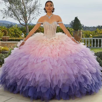 STEVDITG, многоцветное сватбена рокля от тюл в сгъвката, изискан V-образно деколте с отворени рамене, бална рокля с пайети рокля на булката с влак