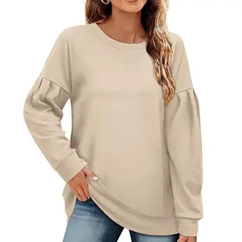 Улични дамски тениски с дълги ръкави 2024 Есен / зима, свободни ежедневни блузи с кръгло деколте, женска тениска S-2XL