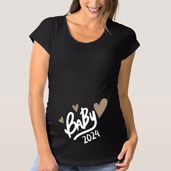 Baby Loading 2024 Тениска С графичен принтом, Дрехи За бременни, Лятна Тениска, Тениски С Обявяването на бременността, Нови Тениски За майките, Върхове