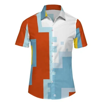 Пролет-есен нова мода мъжка риза с къси ръкави и ревери, ежедневни удобна риза с копчета