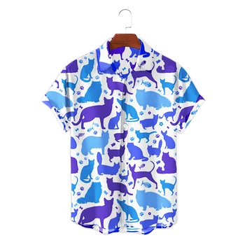 Мъжка риза с 3D принтом Птици и котки, Разноцветни Плодове, Къс ръкав, Мъжки Лятна Хавайска риза, Градинска мода, Плажна блуза, Свободни топове