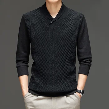 Пролет-есен мъжка тениска с дълги ръкави и V-образно деколте, модни връхни дрехи в корейски стил, топ-тренд, вязаный топ