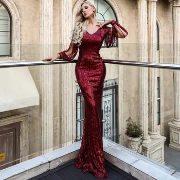 Duricve Луксозно Бордовое вечерна рокля в пода с V-образно деколте в стил русалка за жени 2023, Елегантни коктейлни рокли за рожден ден, за парти