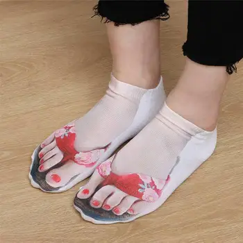 Модни Чорапи с 3D принтом, джапанки с креативен дизайн, дамски Ежедневни Чорапи, Забавни, Дишаща, меки Чорапи-лодка от чист памук в глезените