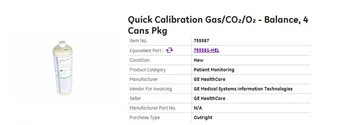 GE Quick Calibration Gas/CO2/02 - везни, 4 кутии Pkg 755581-HEL