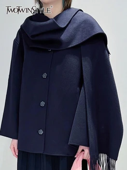 TWOTWINSTYLE, ежедневни свободни палто-шалове в стил мозайка За жени, през цялата силует, дълъг ръкав, джобове, минималистичное палто, дамска мода