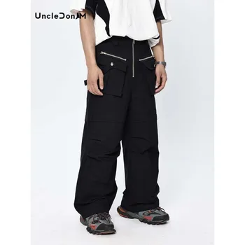 UncleDonJM Многофункционални Панталони-карго с множество джобове, Мъжки прави Панталони-карго С бръчките, Мъжки Панталони в стил хип-хоп, Мъжки