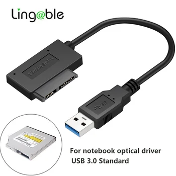 Сменяем Кабел-Адаптер Кабо USB 3.0 към Slim SATA USB Slimline Serial ATA 7 + 6 с 13-Пинов Конектор 5 Gbit/s за Оптично Устройство CD / DVD Rom
