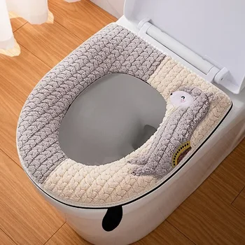 Възглавница за тоалетна с цип, домакински тоалетна чиния, Удебелена Зимна топла Универсална възглавница за седалката на тоалетната чиния