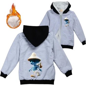 Шайлушай Облекло със сини котки, детски костюм на котка Шайлушай смурфика за малки момичета, зимни топли палта за момчетата-тийнейджъри, флисовые якета с цип