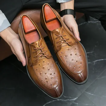 Луксозни мъжки кожени модела обувки, мъжки класически реколта обувки-дерби, мъжки обувки-броги, бизнес офис вечерни сватбени обувки дантела,