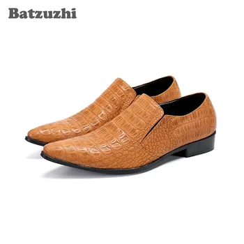 Batzuzhi/ Италиански Кожени Мъжки Модел Обувки; Реколта на Модела Кожени обувки С Остър Пръсти; Мъжки Модни Мъжки Обувки За бизнес Партита