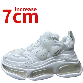 Европейската Спортни Обувки за Мъже, Размерный Дизайн, който Увеличава Растежа на 7 см, Подметка С предпазна Възглавница От Естествена Кожа, Повишена Ежедневната Тенденция Обувки За Татко, Мъжки Обувки
