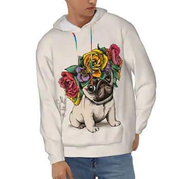 Мопс в цветния короната на Мъжки блузи, Есен, Зима Hoody с качулка Hoody Хип-хоп пуловер с качулка