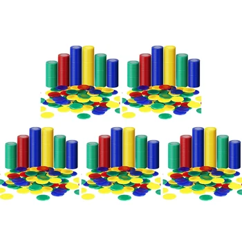 2000 Броя пластмасови чипове за покер, игрални чипа, 4 цвята броим картите за преброяване на чиповете за игра на бинго, 4 карти за игра на бинго