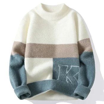 2023 зимата корейски стил, чанти мъжки топъл пуловер, мъжки модни топлите пуловери, мъжки вълнени пуловери, мъжки пълен размер M-3XL MY0179