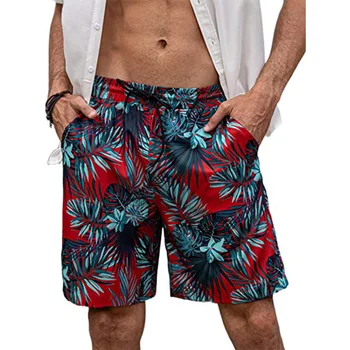 Плажни шорти за почивка в Хавай за мъже, ежедневни къси панталони с 3D принтом и цветя, плажни шорти, Еластичен бандажный бански, бански