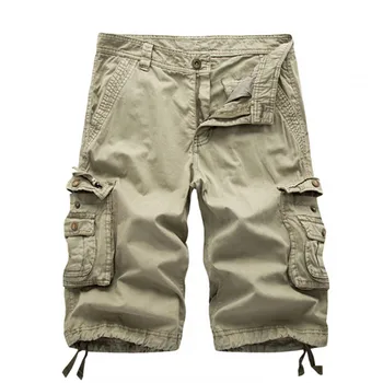 Къси панталони-карго, мъжки памучни Летни мъжки ежедневни панталони, мъжки спортни панталони с много джобове, Директни обикновен мъжки къси панталони с дължина до коляното