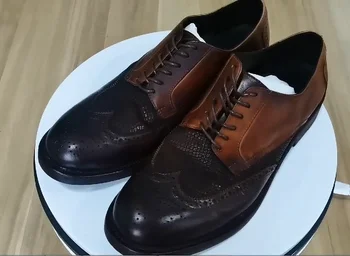 Висококачествена Италианска мивка ръчно изработени обувки от естествена кожа, Мъжки ботильоны дантела с високо берцем Мъжки основни обувки