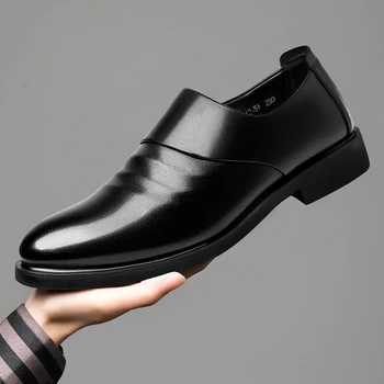 2023 Мъжки бизнес облекло от естествена кожа, ежедневни обувки, модни, елегантни, луксозни, висококачествени, удобни обувки дерби