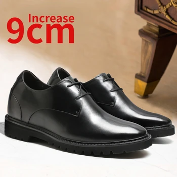 Сватбени мъжки обувки на висок ток, уголемени 9 см, Бизнес дерби от естествена кожа, Мъжки модел обувки за булката, мъжки обувки на висок ток