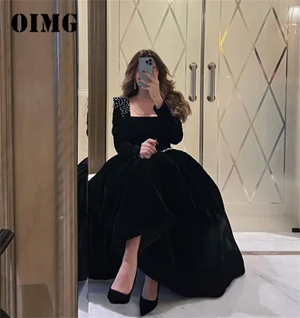 Рокли за бала с квадратна яка OIMG Кристали Черно кадифе Реколта Саудитски Арабски дамски официални рокли За официалното парти