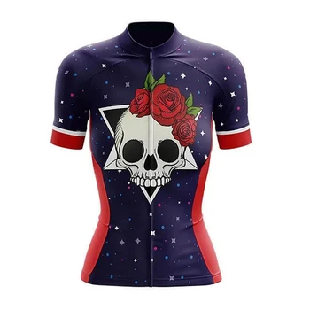 Дамски велосипедна майк Skull с къс ръкав, велосипедна риза, Велосипедна дрехи, дрехи за планински пътища, дрехи за велосипедни състезания, дрехи МТБ