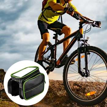 Чанта за предната част на рамката на велосипеда, прозрачен държач за велосипед телефон, чанта за съхранение на велосипеди с джоб в джоб, чанта за телефон със сензорен екран
