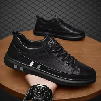 Мъжки обувки Обувки на равна подметка Trend Hundred със стремена за краката Бели обувки Мъжки черни ежедневни обувки от изкуствена кожа дантела