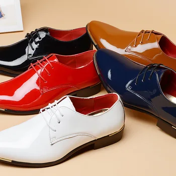 Класически мъжки Кожени обувки Големи размери, Обикновен Гланц Модел Мокасини С Остри Пръсти, Обувки дантела В Британския стил, Zapatos Hombre