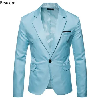 2024 Мъжки Официални Сака Slim Fit Solid Blazer Coars Мъжки Бизнес Вечерни Клубни Ежедневни Костюми за Мъже, Блейзър на една пуговице, Костюми