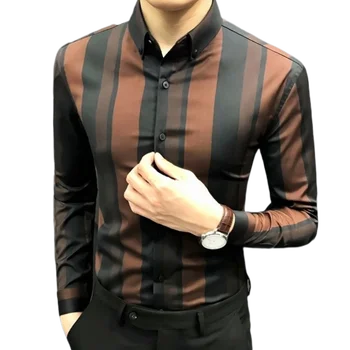Мъжка риза с дълъг ръкав, пролетно-есенни шарени бизнес ризи, корейската мода, ежедневни тънка красиво сако, мъжко облекло