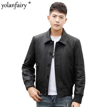 Тъкани якета от естествена кожа за мъже, есенна новост, кожени палта с ревера от телешка кожа, мъжко яке, тънък Корейски тенденция, тънък FCY5410