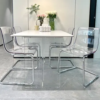 Външен Метален стол за хранене Мързел Acrylic Дизайнерски Удобни и Модерни столове, Шезлонги за дома Salle Manger Мебели за дома