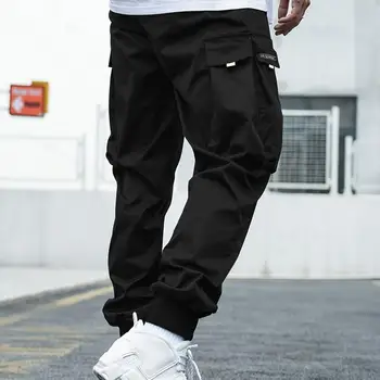 Мъжки панталони-карго, мъжки панталони обикновена засаждане, Универсални мъжки панталони-карго, стилни улични панталони с еластичен колан, мулти