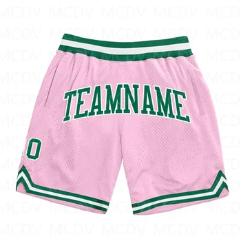 Обичай светло розово, зелено-бели мъжки къси панталони с 3D-принтом, бързо съхнещи плажни шорти