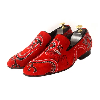 Модерни червени лоферы с дърворезба, Мъжки обувки от естествена кожа, ежедневни обувки, обувки за сватба, без закопчалка, мъжки обувки