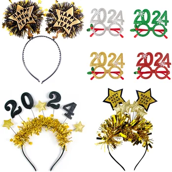 Сувенири за коледната партита 2024 честита Нова година, превръзка на главата, Рамки за очила, Играчки, декорация за коледната парти, Коледен реквизит за фотосесия