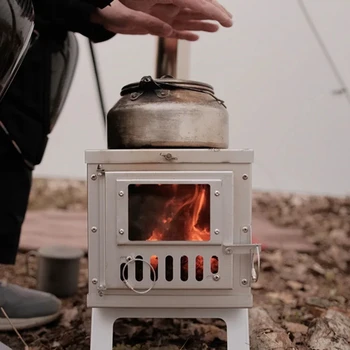 Преносима туристическа палатка-плоча от неръждаема стомана, печка на дърва, с дымоходом, Сгъваема печка на дърва, туризъм гореща палатка-печка