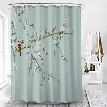 Завеса за душ с цветя и птици, водоустойчива декоративна кърпа за баня с 3D-принтом, декоративна завеса за душ cortina de la ducha
