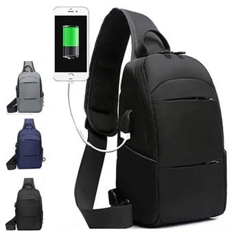 Мъжки водоустойчив многофункционален найлонова чанта през рамо с USB конектор, чанта за кратко пътуване, пътен раница за мъже