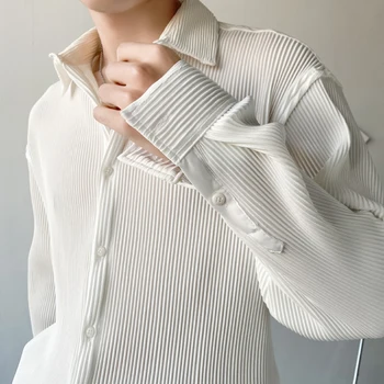 Престижна красиви модерни мъжки ризи с копчета райе с дълъг ръкав, свободна градинска дрехи за тийнейджъри, Корейската риза за мъже B14